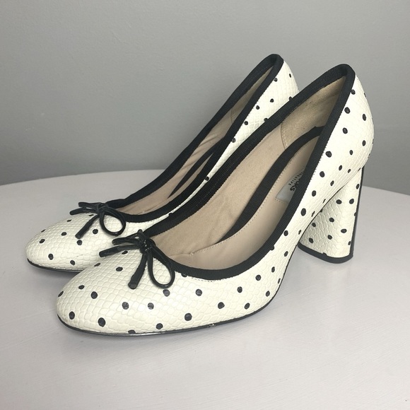 Clarks Shoes - Clark’s Idamarie Faye Chunky Heel, Black & White Polka Dot Retro Pumps